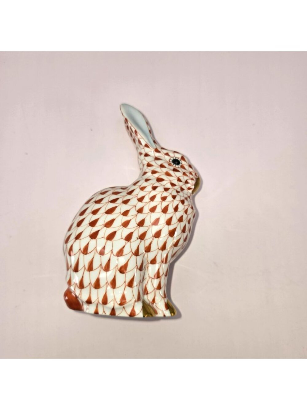Herend Hungary Handpainted Porcelain Bunny With Gold Accents Fishnet BA209 - Picture 8 of 8